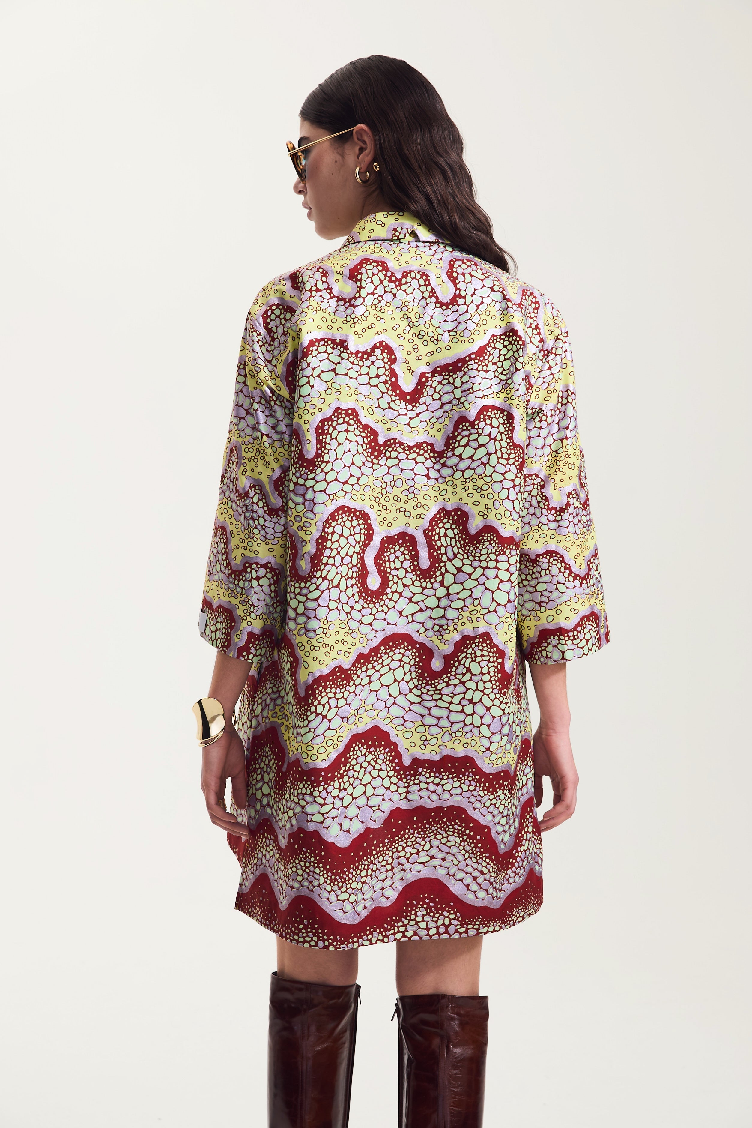 Bubble Waves Print Shirt Dress