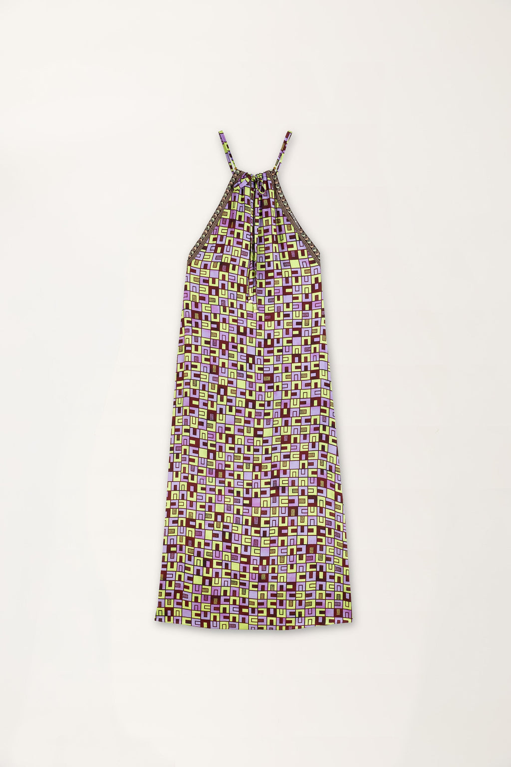 Boxes Print Maxi Slip Dress