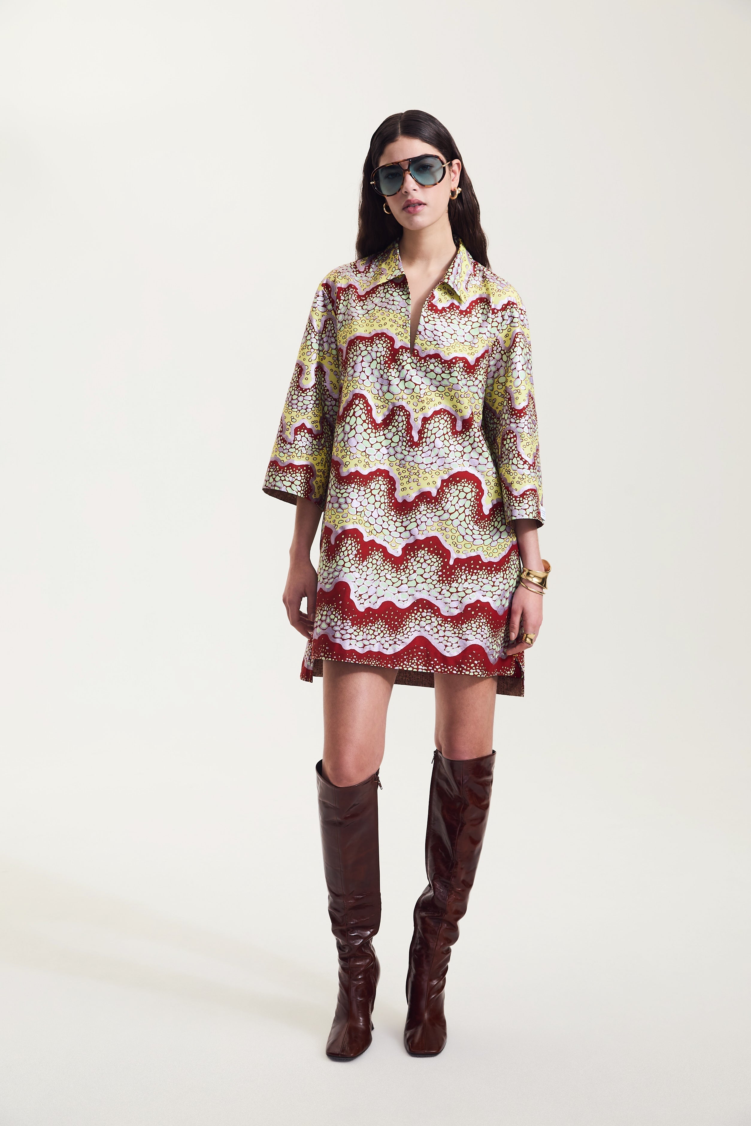 Bubble Waves Print Shirt Dress