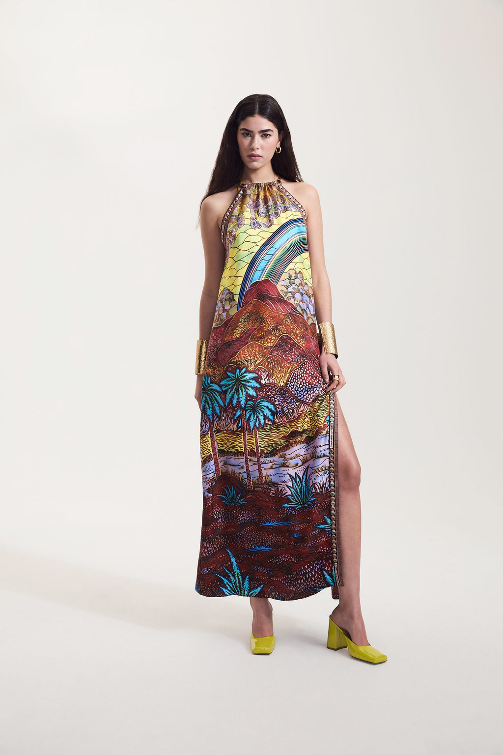 Rainbow Print Maxi Slip Dress