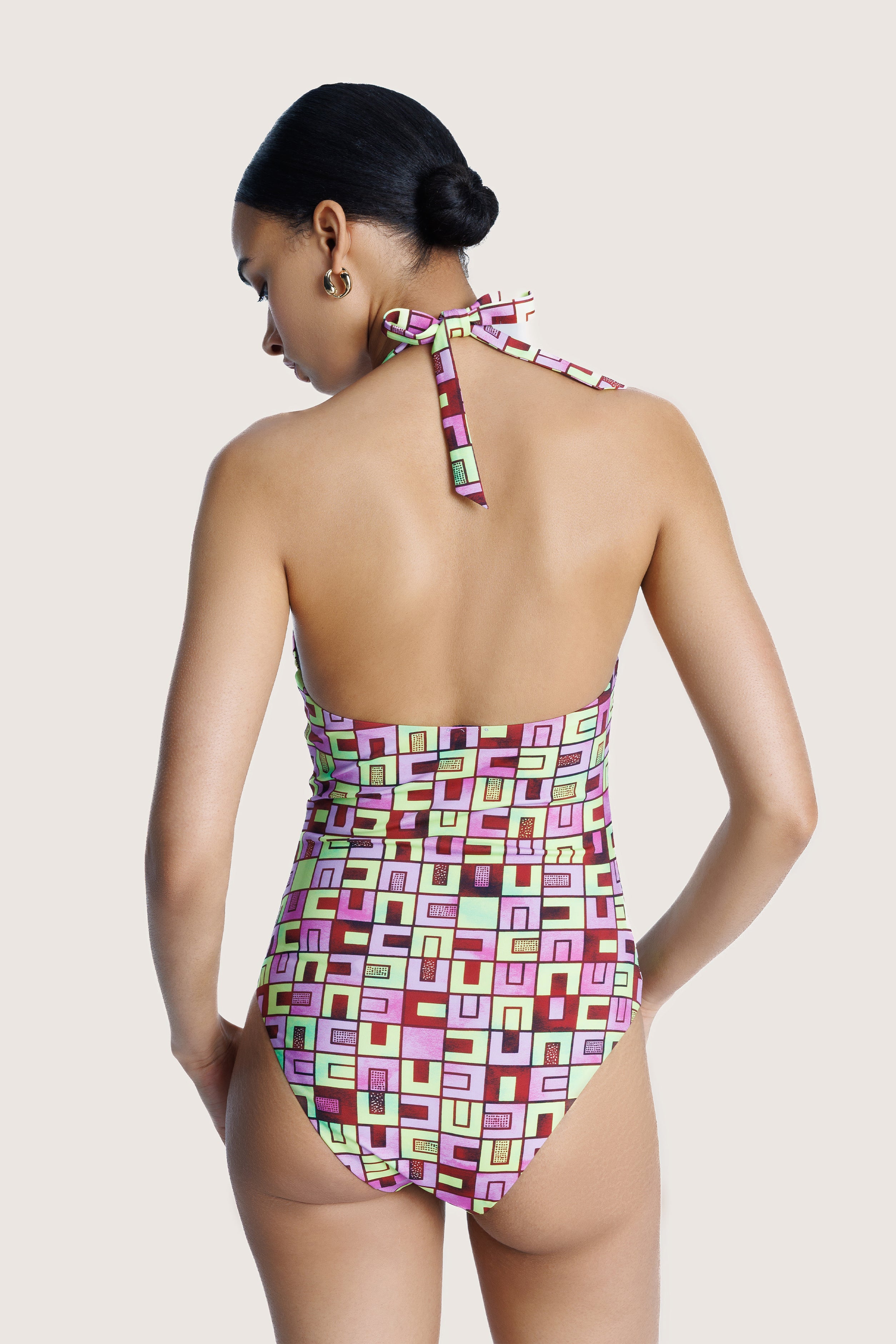 Boxes Print Swimsuit